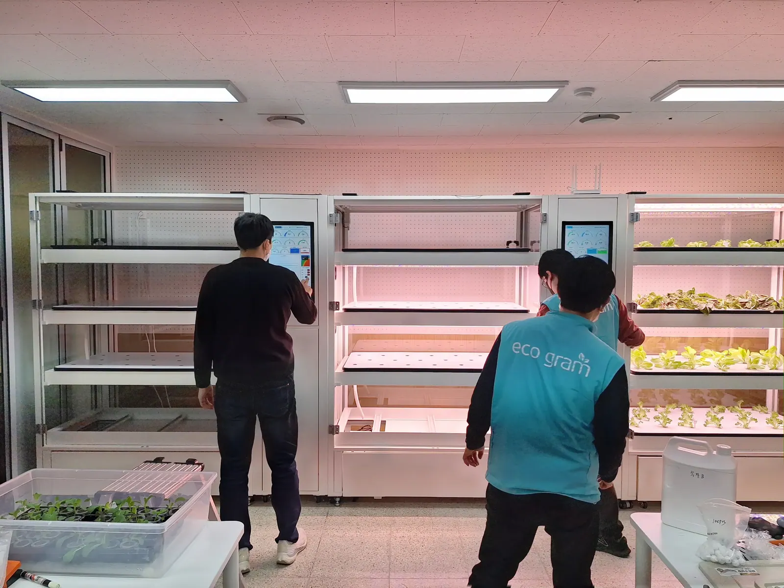 경남 거창 나래학교 설치된 스마트팜 모듈과 활동 책상